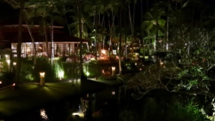 the Melia resort at night